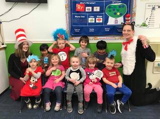Preschool Staff & Children Celebrating Dr Seuss Day 